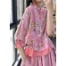 Women Pink Print Patchwork Blouses Half Sleeve