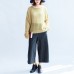 yellow green fashion cotton sweater oversize side open cable knit hollow out sweaters