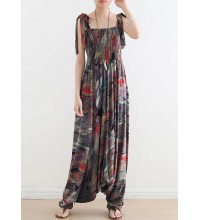 Style Red Print Cinched Summer Jumpsuit