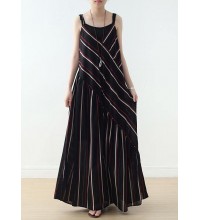 Summer New Sling Large Chiffon Black Striped Jumpsuit