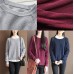 Winter casual burgundy cotton sweater tops plus size vintage knit blouse