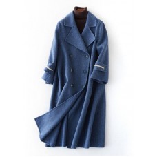 Fashion oversized long winter coat double breast outwear denim blue Notched Wool jackets