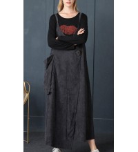 Beautiful Grey Asymmetrical Design Corduroy Cotton Sundress