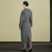 Elegant gray green woolen coats plus size clothing back open winter coat tie waist outwear