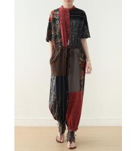 Summer Prints Linen Loose Bat Sleeve Jumpsuit