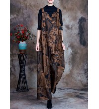 Women Coffee Button Patchwork Fall retro jumpsuit pants